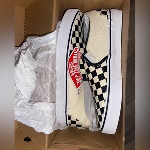 Vans Black and Cream Checkerboard Slip-Ons